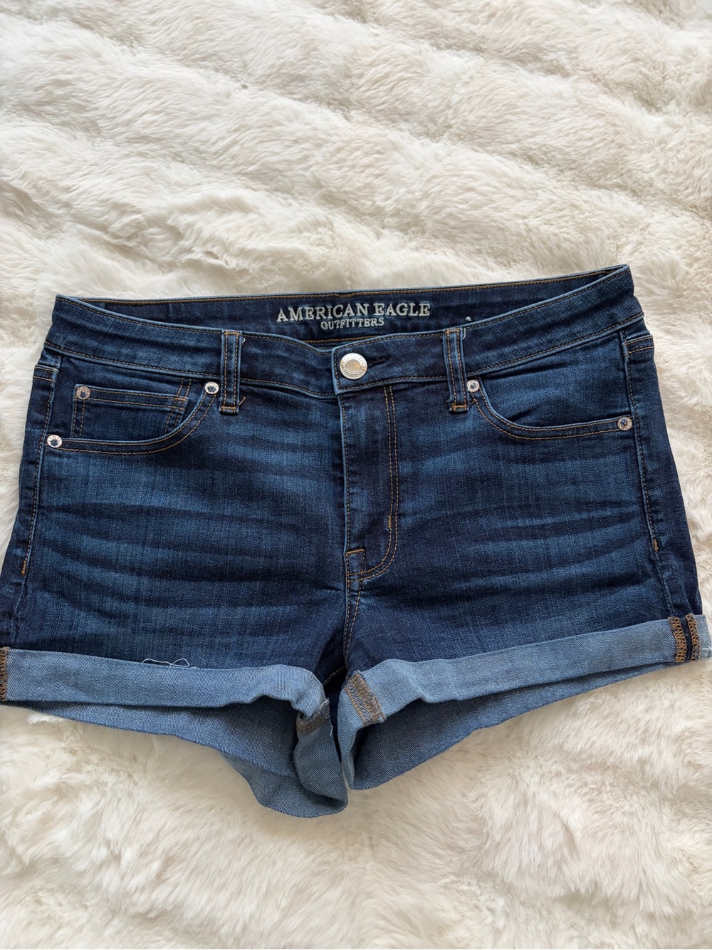 American Eagle Outfitters Dark Blue Denim Roll-Cuff Jean Shorts